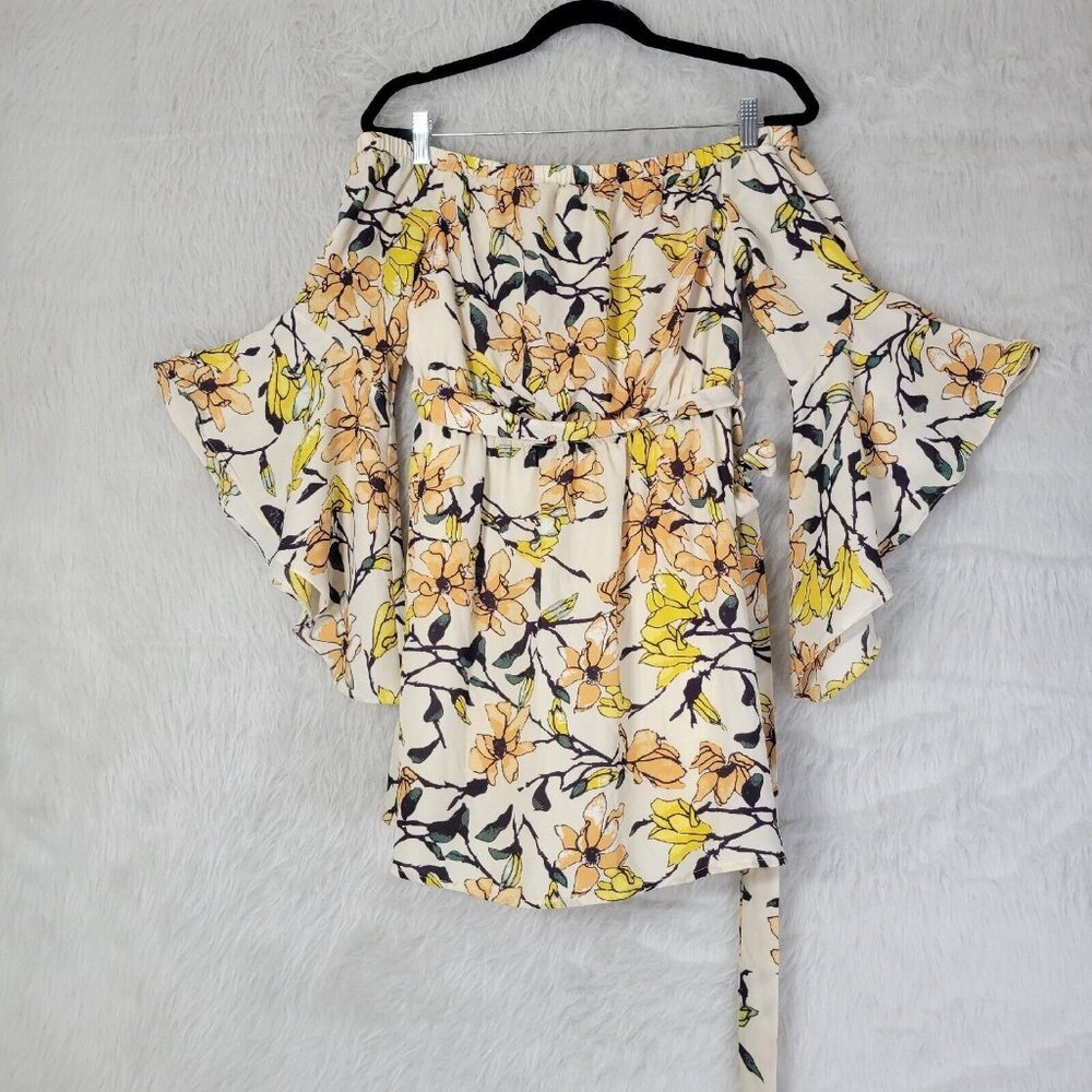 Lulu's Blushing Blooms Blush Floral Print Off-the-Shoulder Mini Dress Small